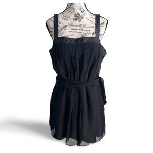 Banana Republic Silk Mini Dress Sheer Black Tunic Belted Size 14 NWT